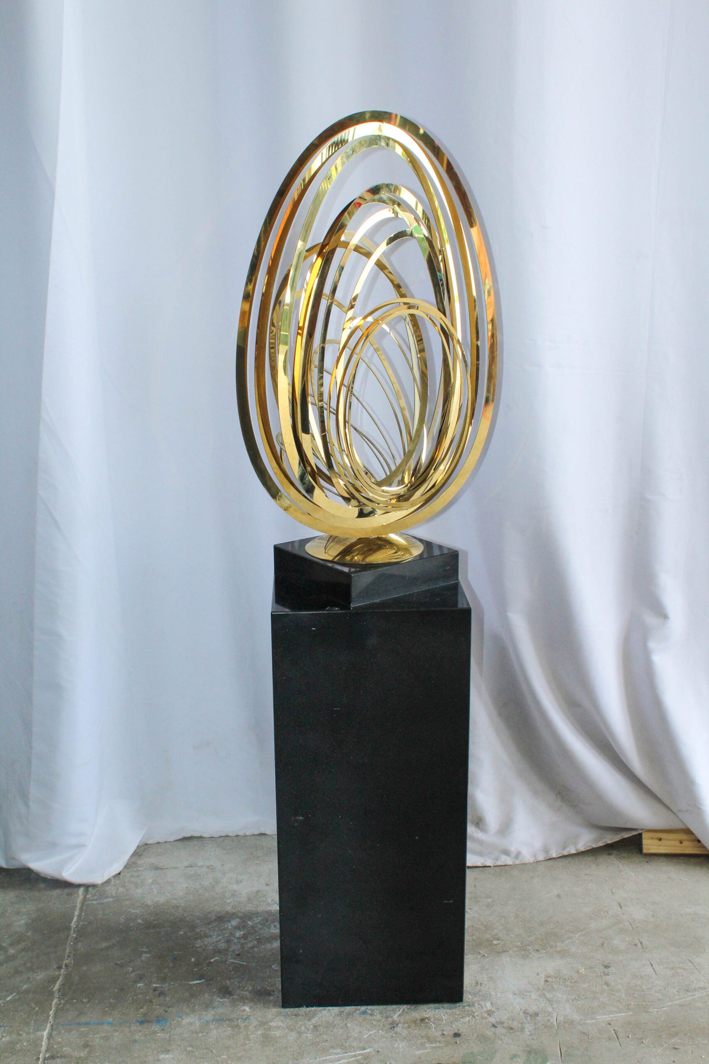 Modern Abstract Brass Sculpture with Black Pedestal Stand 18" x 14" x 67"H