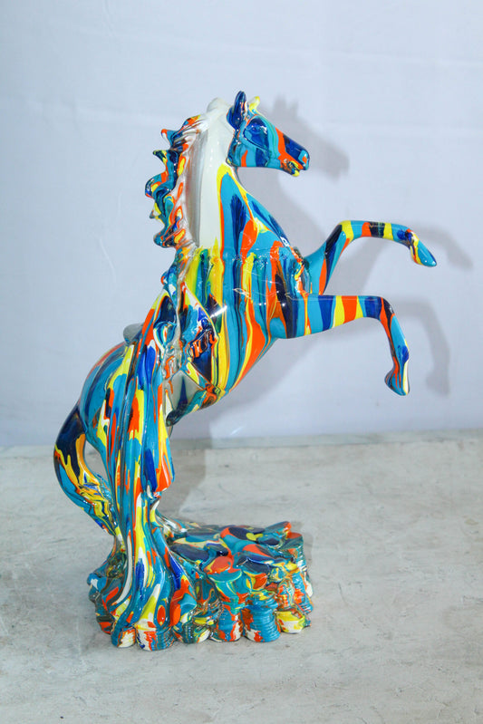 Multicolor Rearing Horse Statue Abstract Art Décor 11" x 6" x 14"H