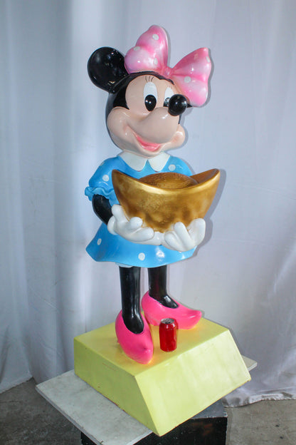 Cartoon Mouse Character Holding Gold Ingot Resin Sculpture 36H 25" x 25" x 58"H