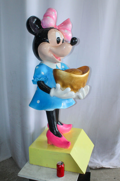 Cartoon Mouse Character Holding Gold Ingot Resin Sculpture 36H 25" x 25" x 58"H