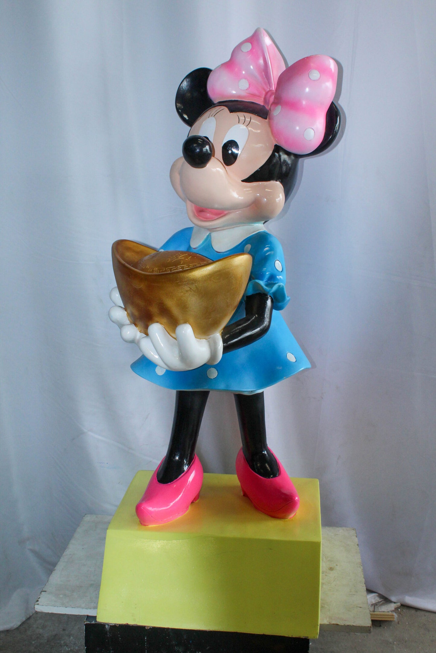 Cartoon Mouse Character Holding Gold Ingot Resin Sculpture 36H 25" x 25" x 58"H