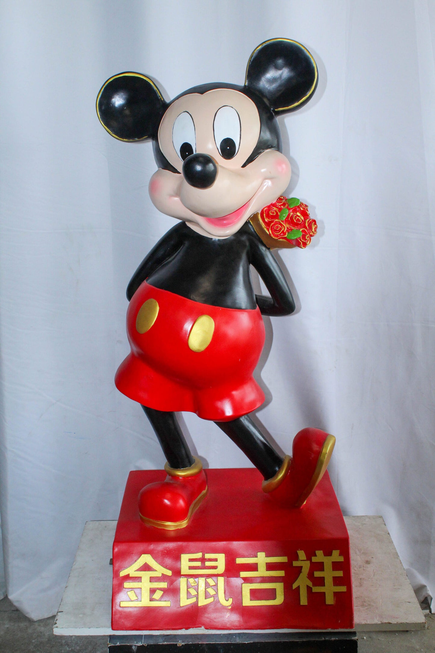 Large Cartoon Girl Character Holding Gold Bowl Statue 21" x 21" x 47"H