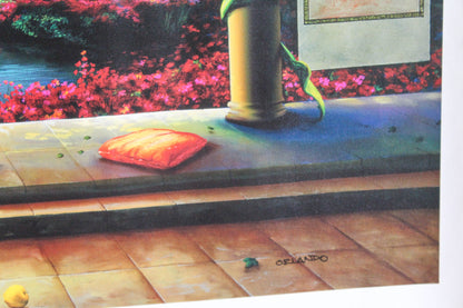 Paradise by Orlando Quevedo Garden Terrace Scene With Swans and Pillars, 30"x21"