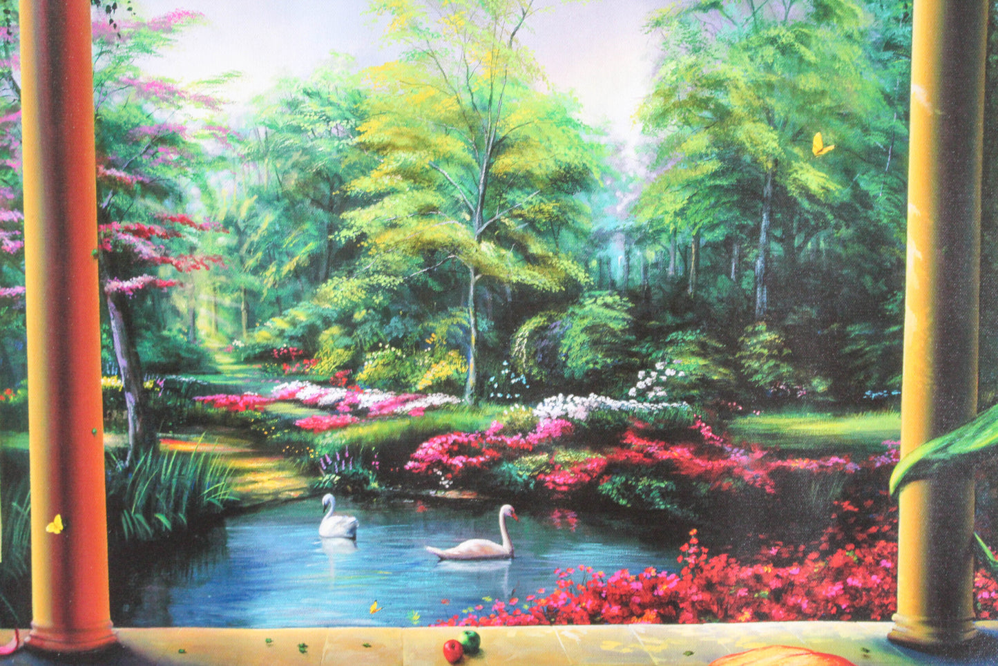 Paradise by Orlando Quevedo Garden Terrace Scene With Swans and Pillars, 30"x21"