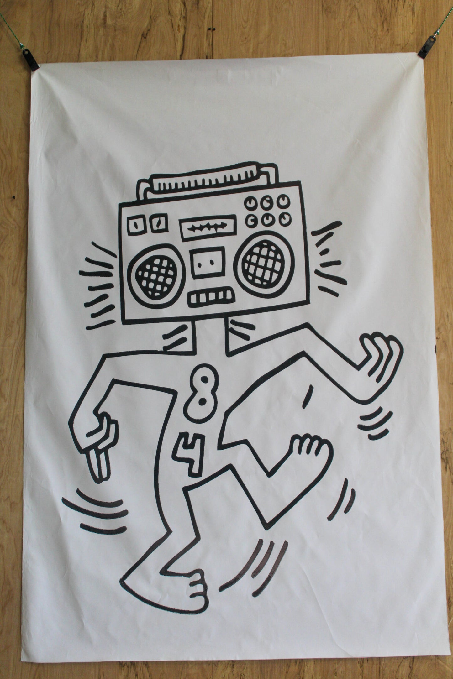 Giant Boombox Head Graffiti Style Pop Art Dancing Figure, 50"x74"
