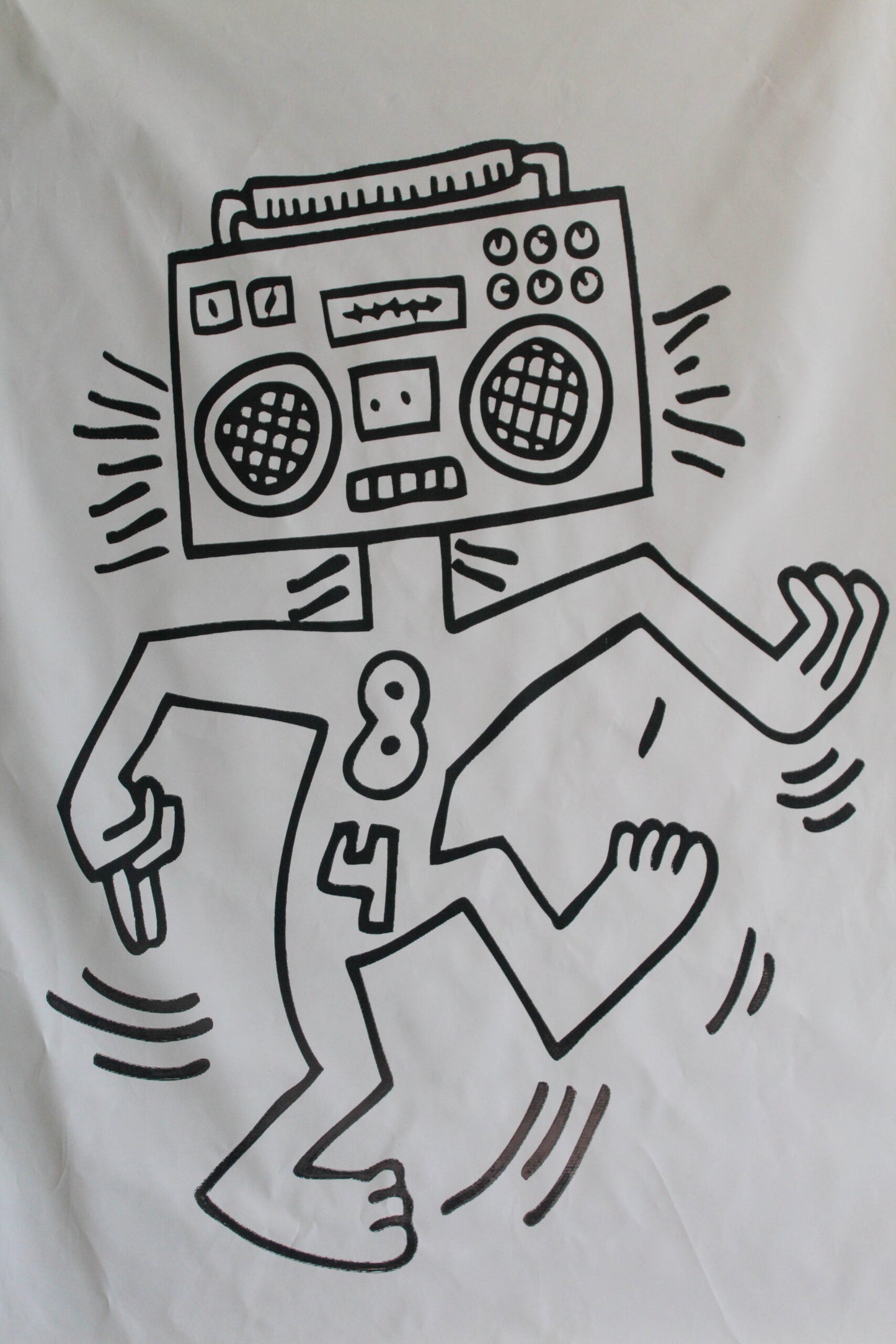 Giant Boombox Head Graffiti Style Pop Art Dancing Figure, 50"x74"