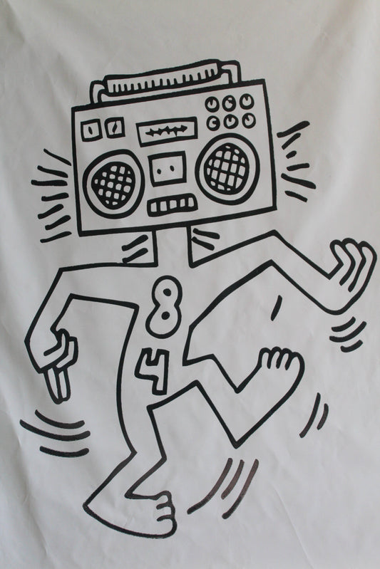 Giant Boombox Head Graffiti Style Pop Art Dancing Figure, 50"x74"
