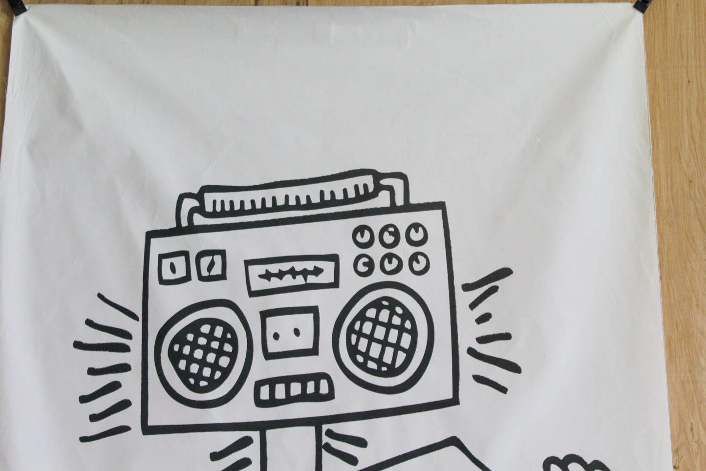 Giant Boombox Head Graffiti Style Pop Art Dancing Figure, 50"x74"