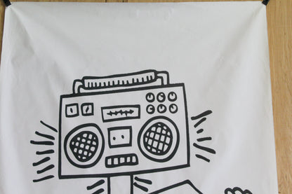 Giant Boombox Head Graffiti Style Pop Art Dancing Figure, 50"x74"