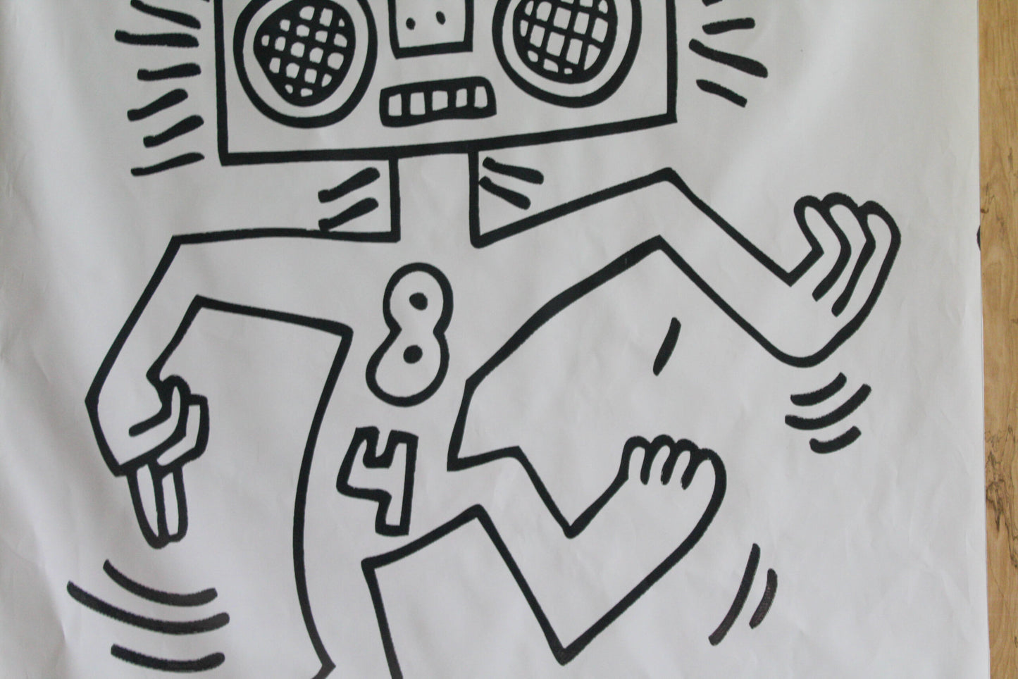 Giant Boombox Head Graffiti Style Pop Art Dancing Figure, 50"x74"