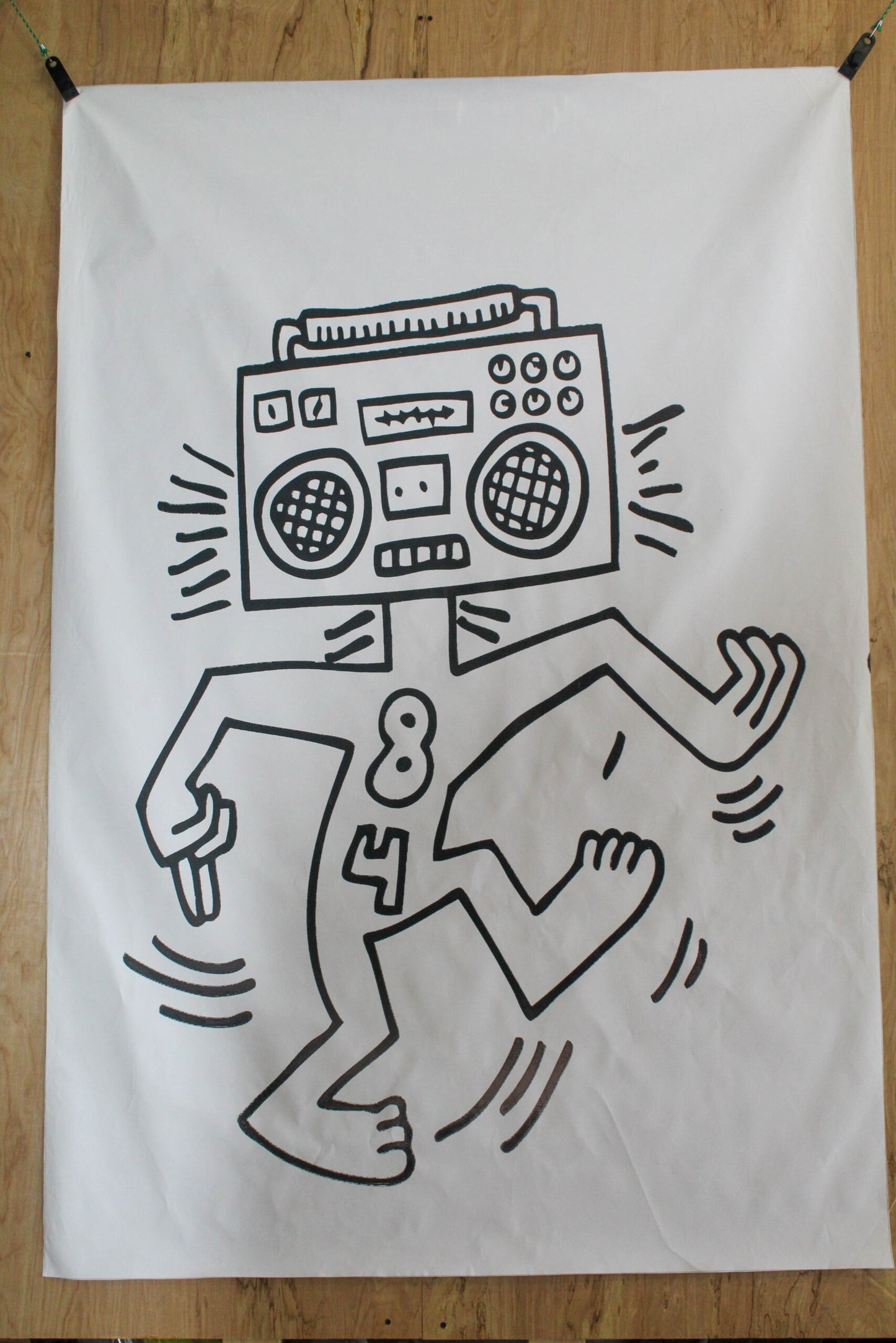 Giant Boombox Head Graffiti Style Pop Art Dancing Figure, 50"x74"