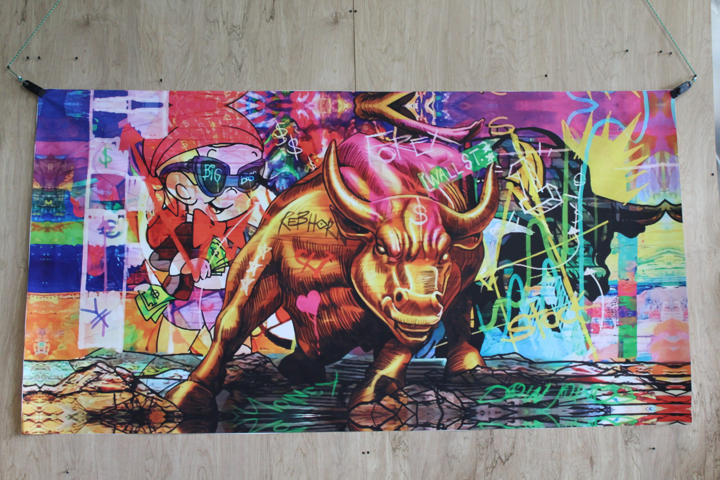 Monopoly and Wall Street Financial Bull Pop Art Unstretched Canvas, 84"x44"