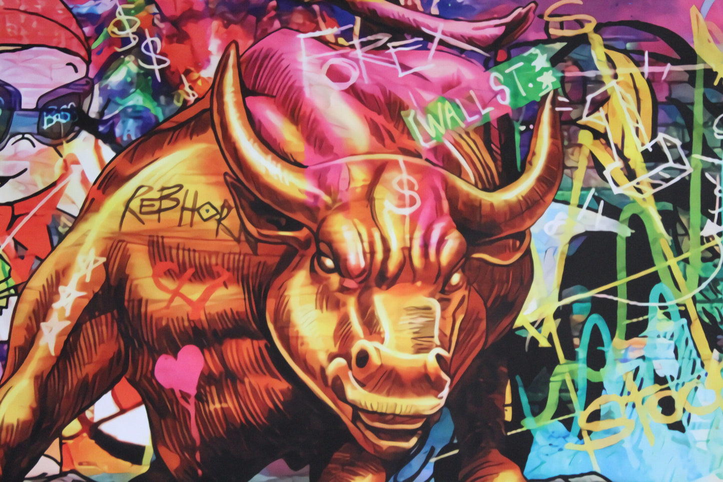Monopoly and Wall Street Financial Bull Pop Art Unstretched Canvas, 84"x44"