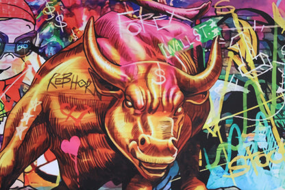 Monopoly and Wall Street Financial Bull Pop Art Unstretched Canvas, 84"x44"