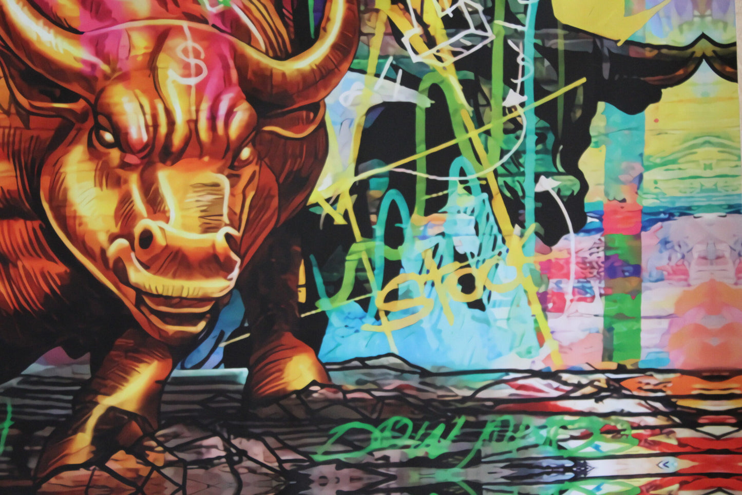 Monopoly and Wall Street Financial Bull Pop Art Unstretched Canvas, 84"x44"