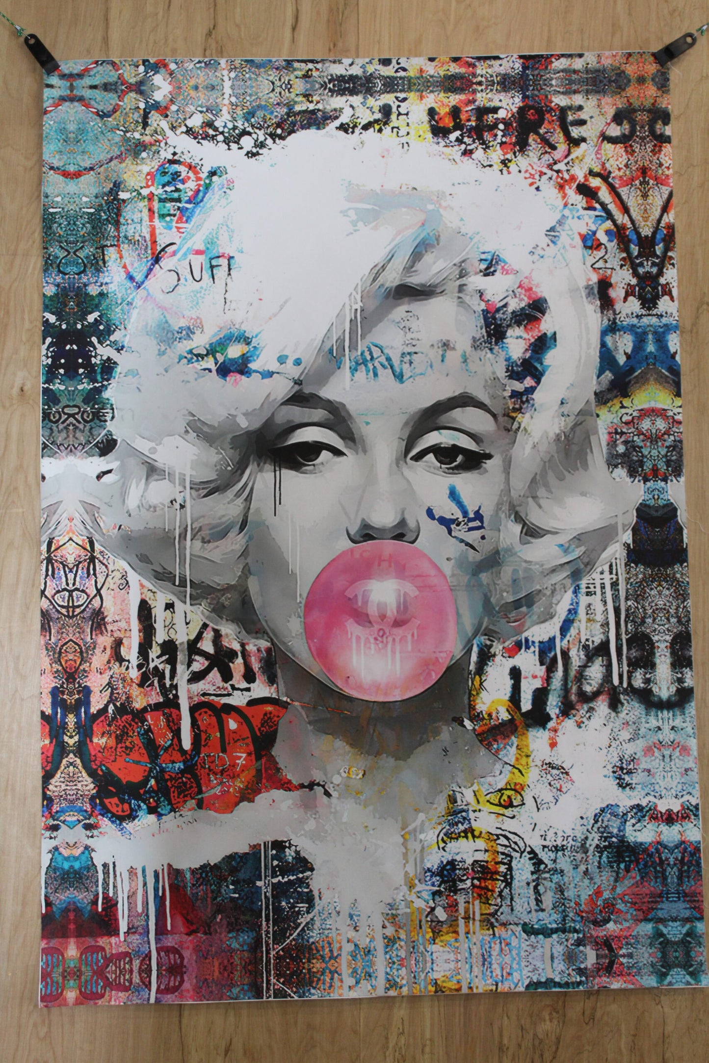 Marilyn Monroe With Bubble Gum A giant Pop Art Unstretched Painting, 44"x64"