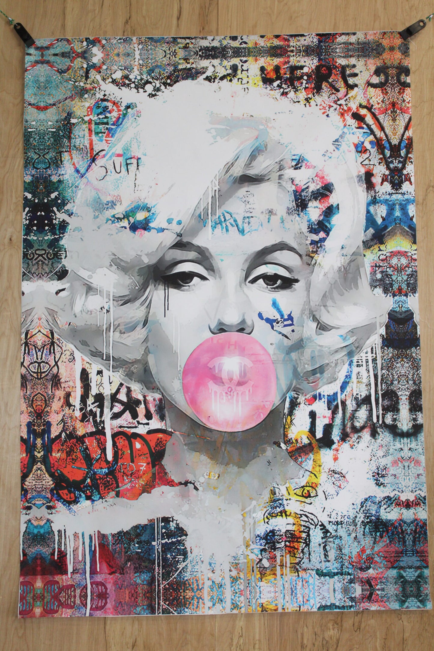 Marilyn Monroe With Bubble Gum A giant Pop Art Unstretched Painting, 44"x64"