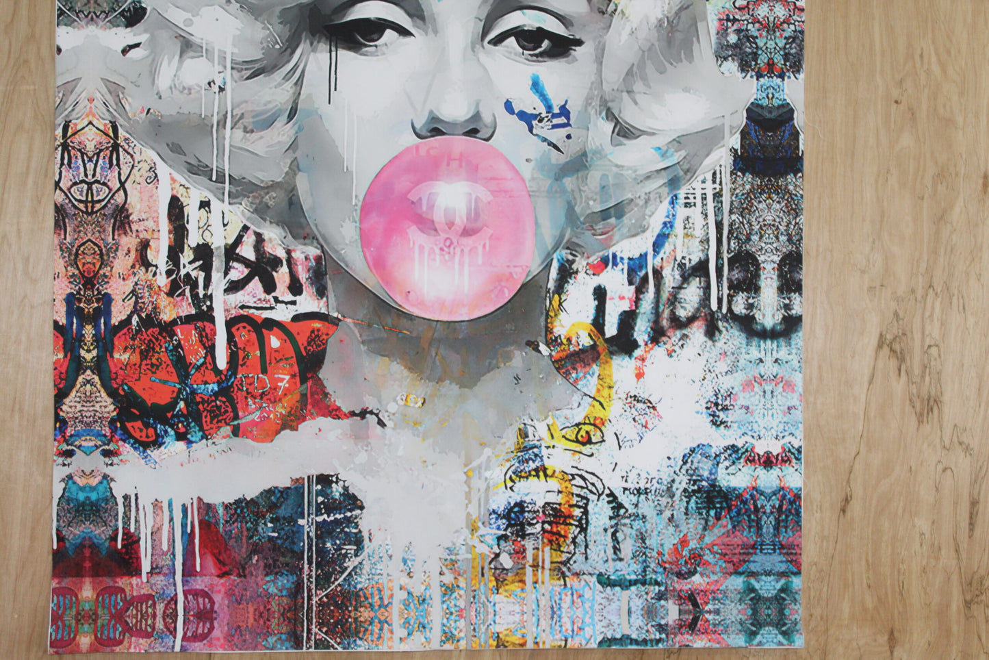 Marilyn Monroe With Bubble Gum A giant Pop Art Unstretched Painting, 44"x64"
