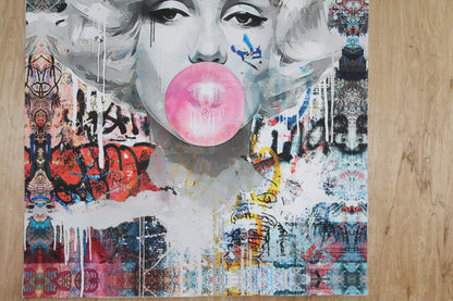 Marilyn Monroe With Bubble Gum A giant Pop Art Unstretched Painting, 44"x64"
