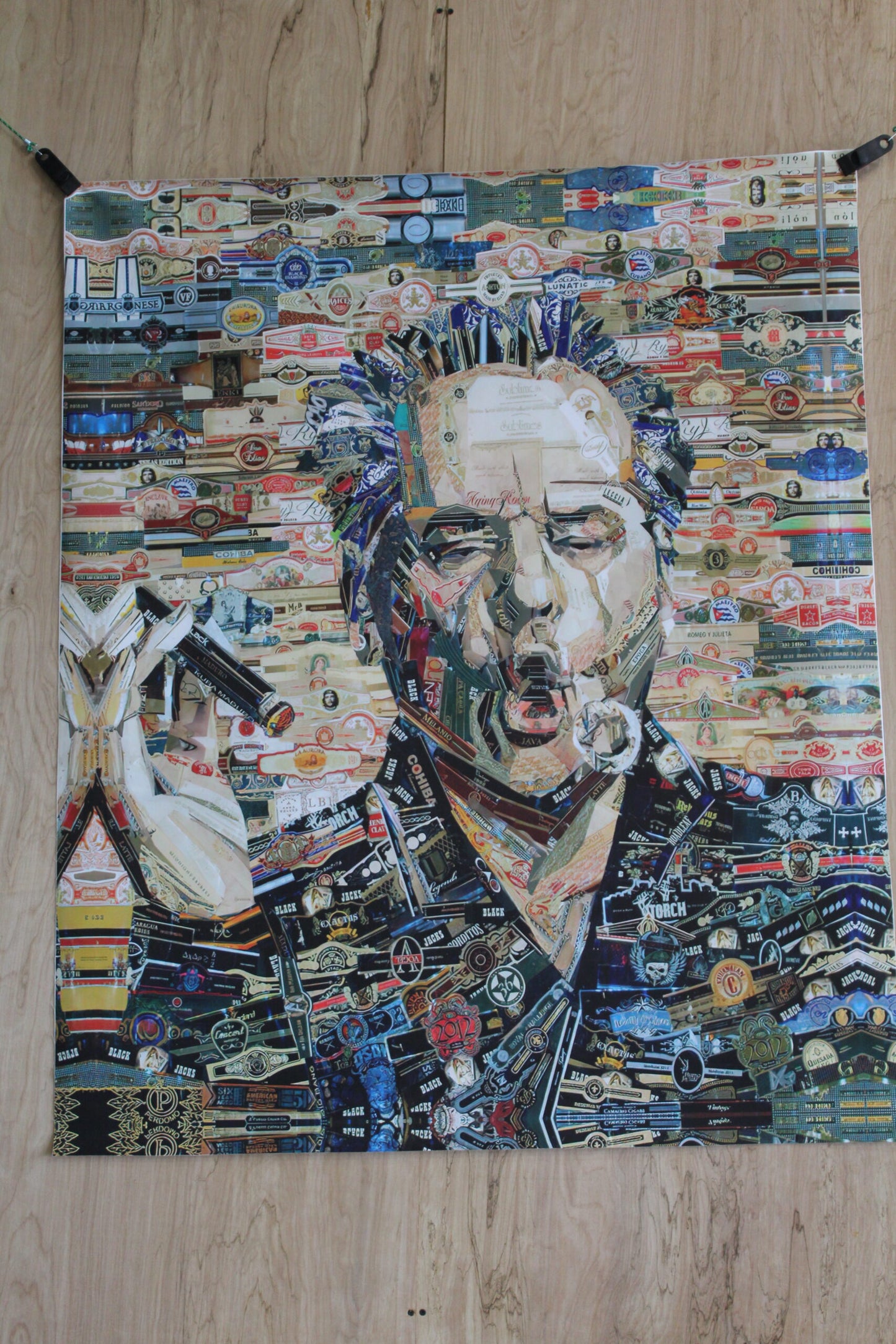 Cigar band collage Jack Nicholson Pop Art on a Giant Unstretched Canvas, 44"x54"