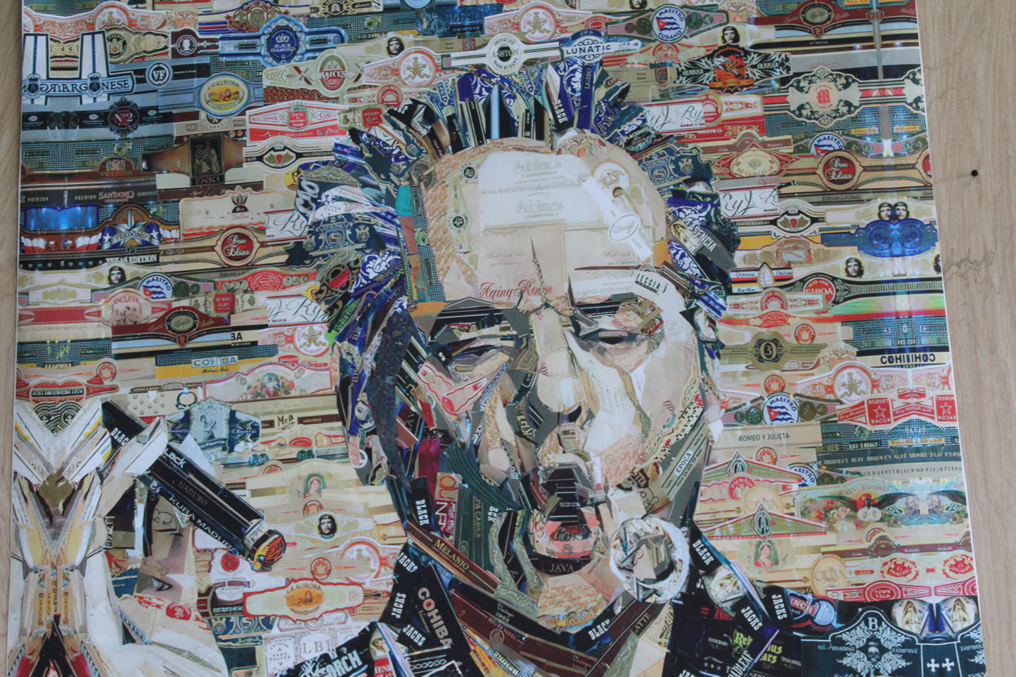Cigar band collage Jack Nicholson Pop Art on a Giant Unstretched Canvas, 44"x54"