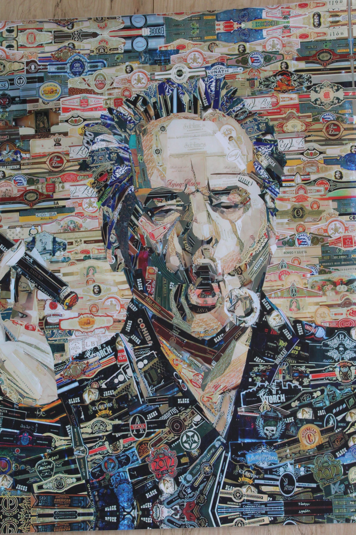 Cigar band collage Jack Nicholson Pop Art on a Giant Unstretched Canvas, 44"x54"