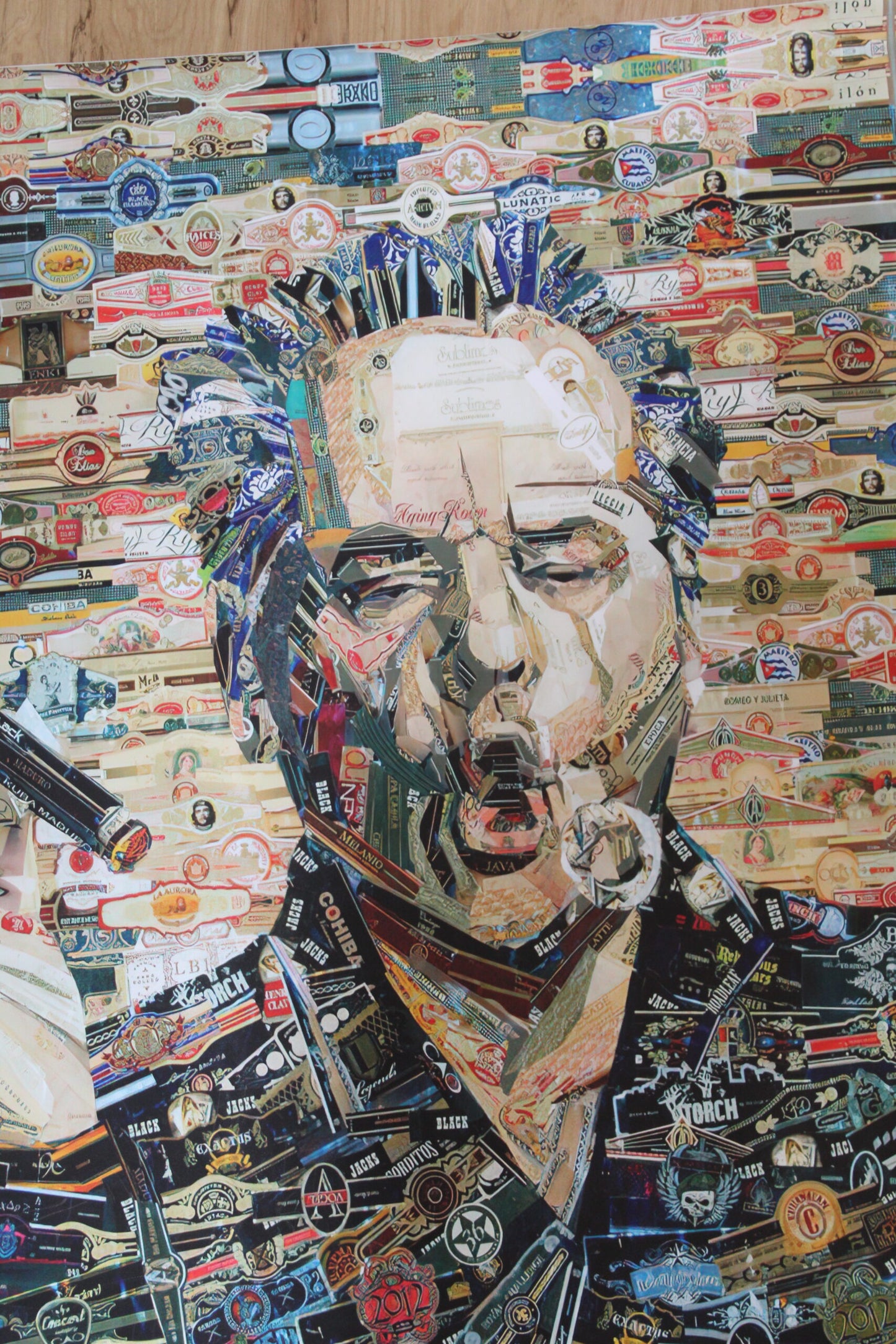 Cigar band collage Jack Nicholson Pop Art on a Giant Unstretched Canvas, 44"x54"