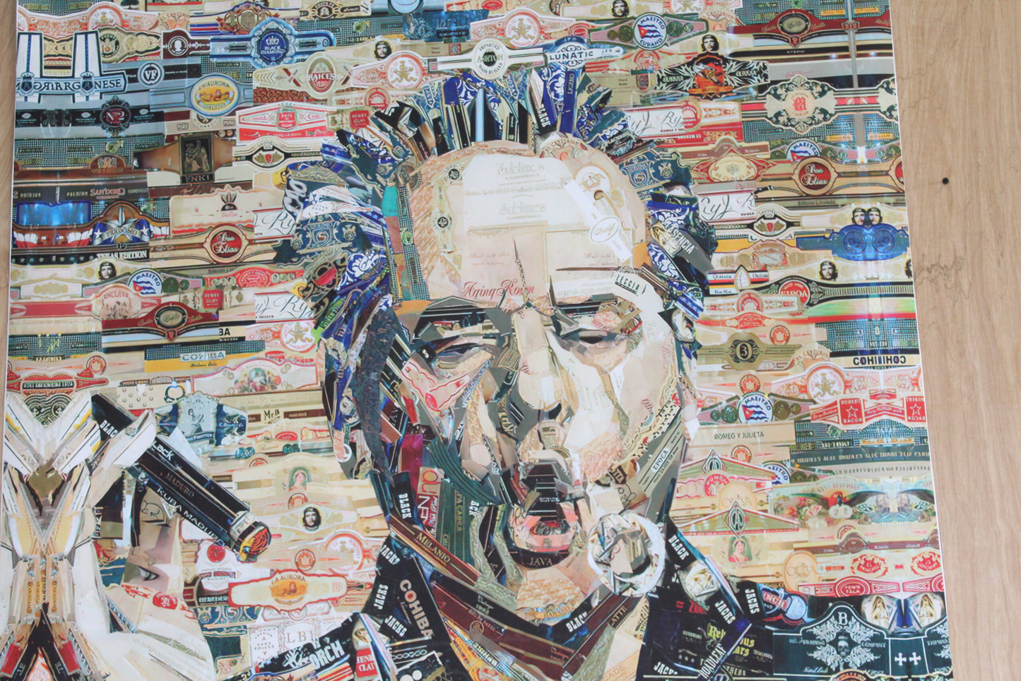 Cigar band collage Jack Nicholson Pop Art on a Giant Unstretched Canvas, 44"x54"