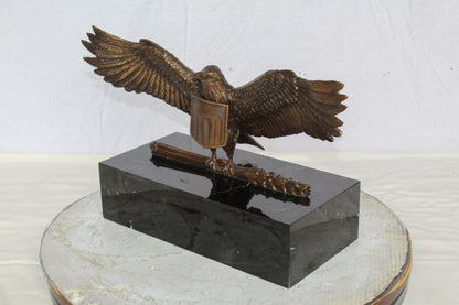 American Eagle Bronze Sculpture on Marble Base Patriotic Decor 20" x 8" x 14"H