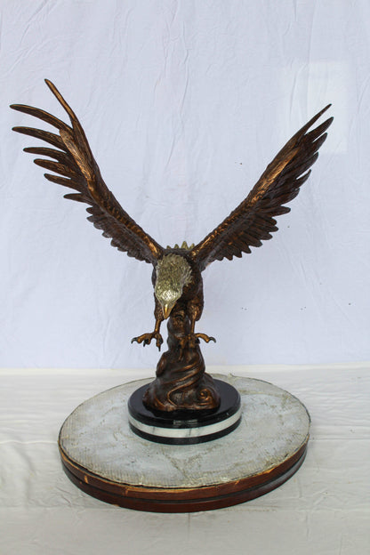 Bronze Eagle Statue With Outstretched Wings on Marble Base 17" x 29" x 32"H