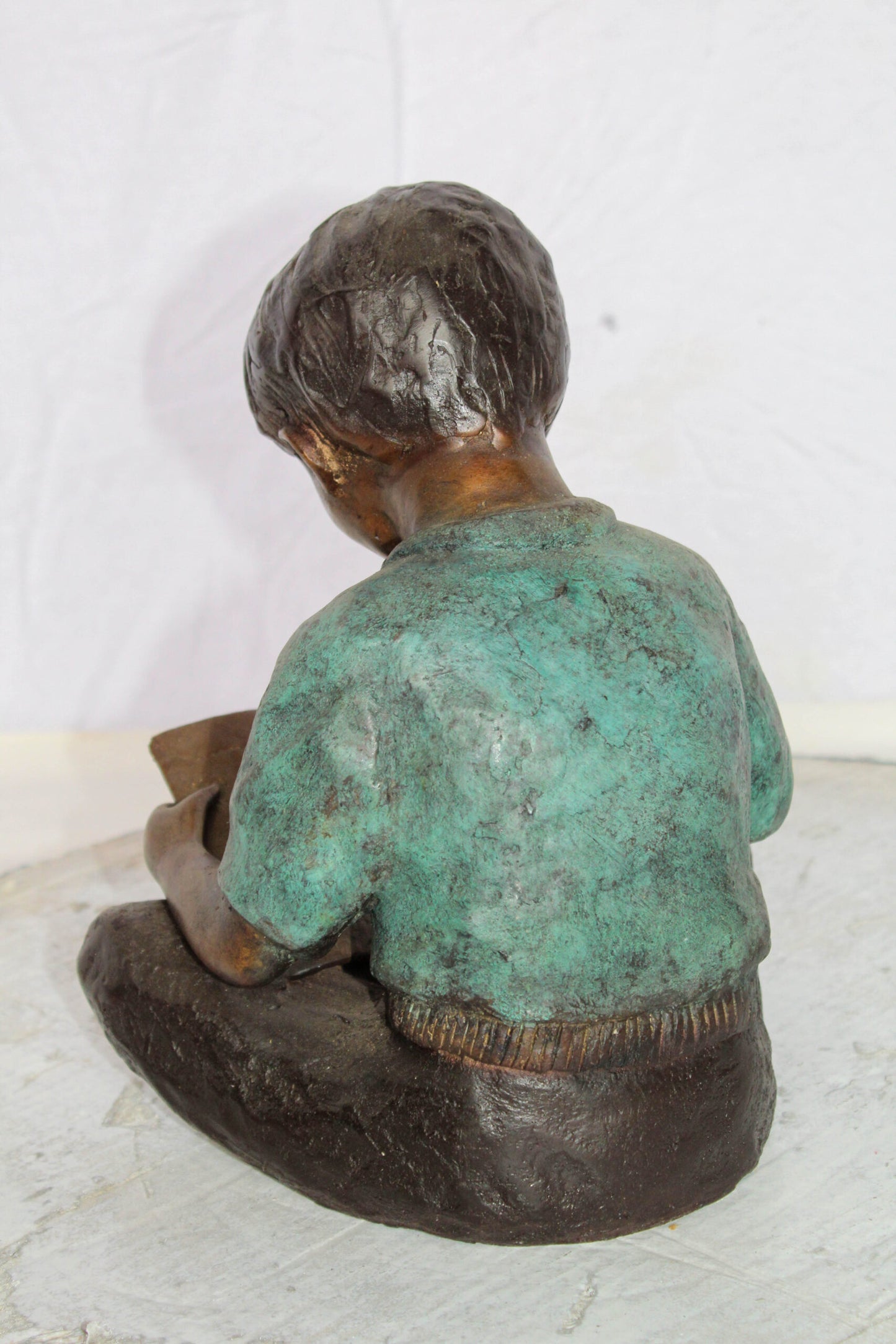 Bronze Statue of Boy Reading Book Lost Wax Cast Sculpture 9" x 8" x 11"H