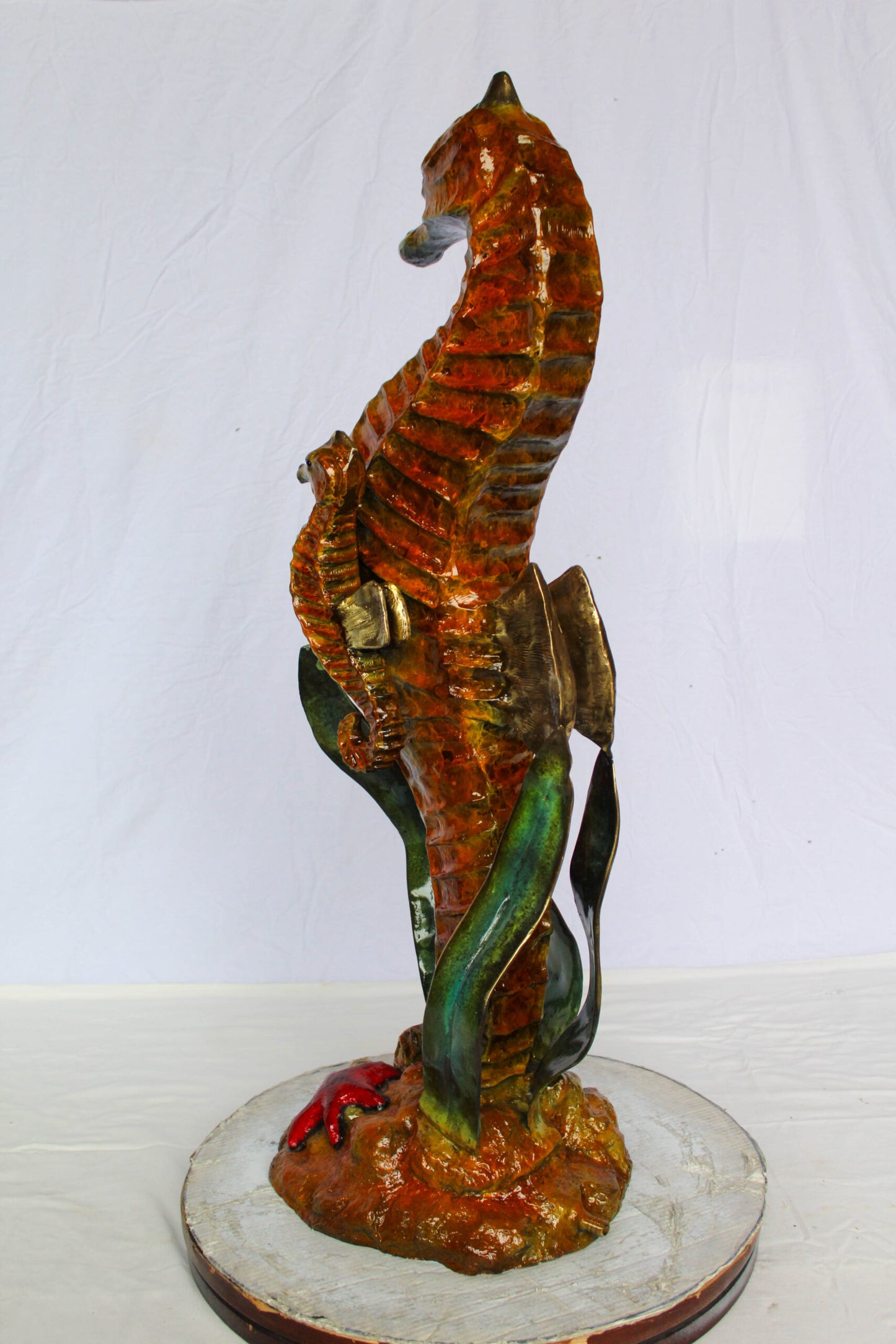 Bronze Seahorse And Baby Statue Ocean Reef Art Décor 16" x 14" x 43"H