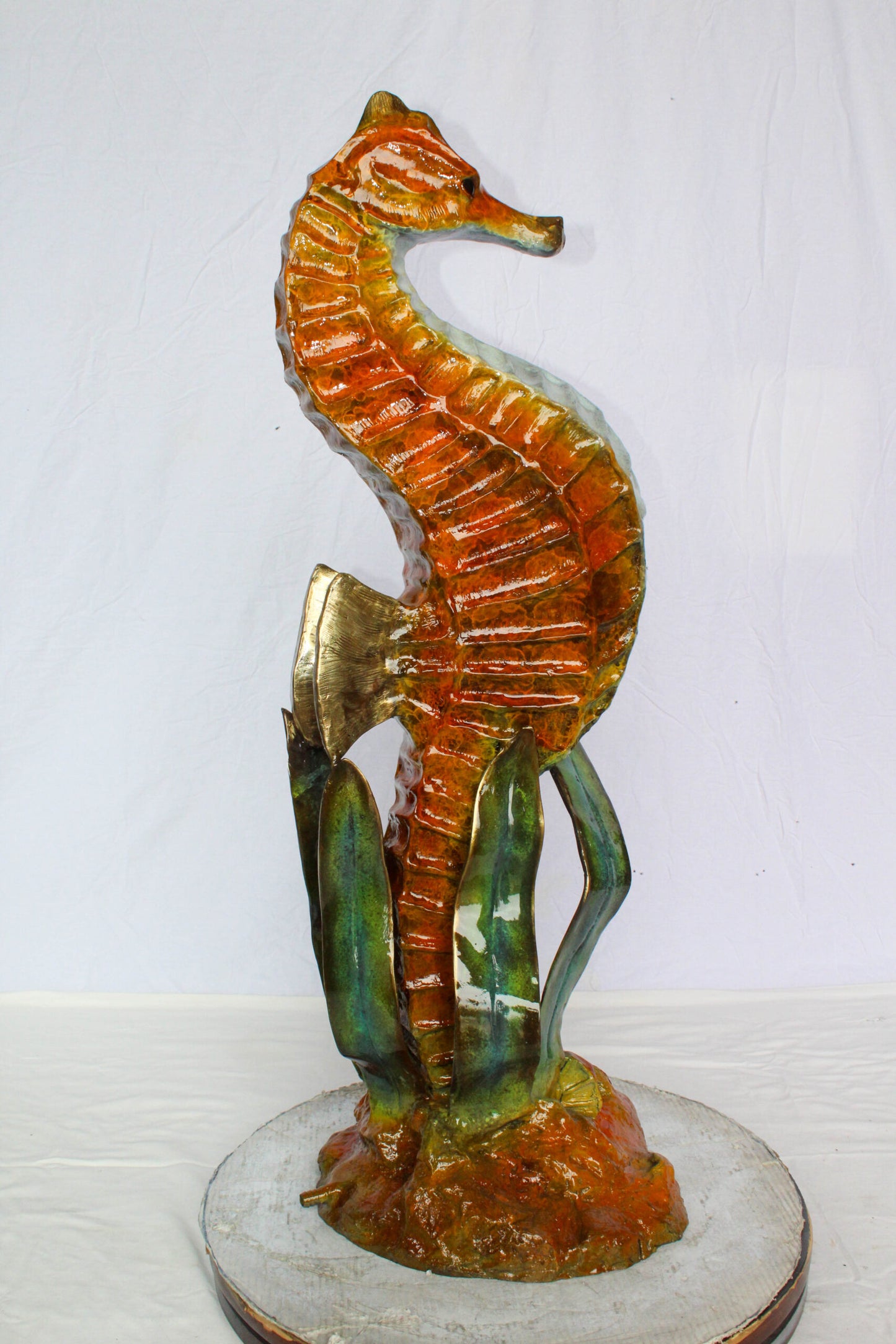 Bronze Seahorse And Baby Statue Ocean Reef Art Décor 16" x 14" x 43"H