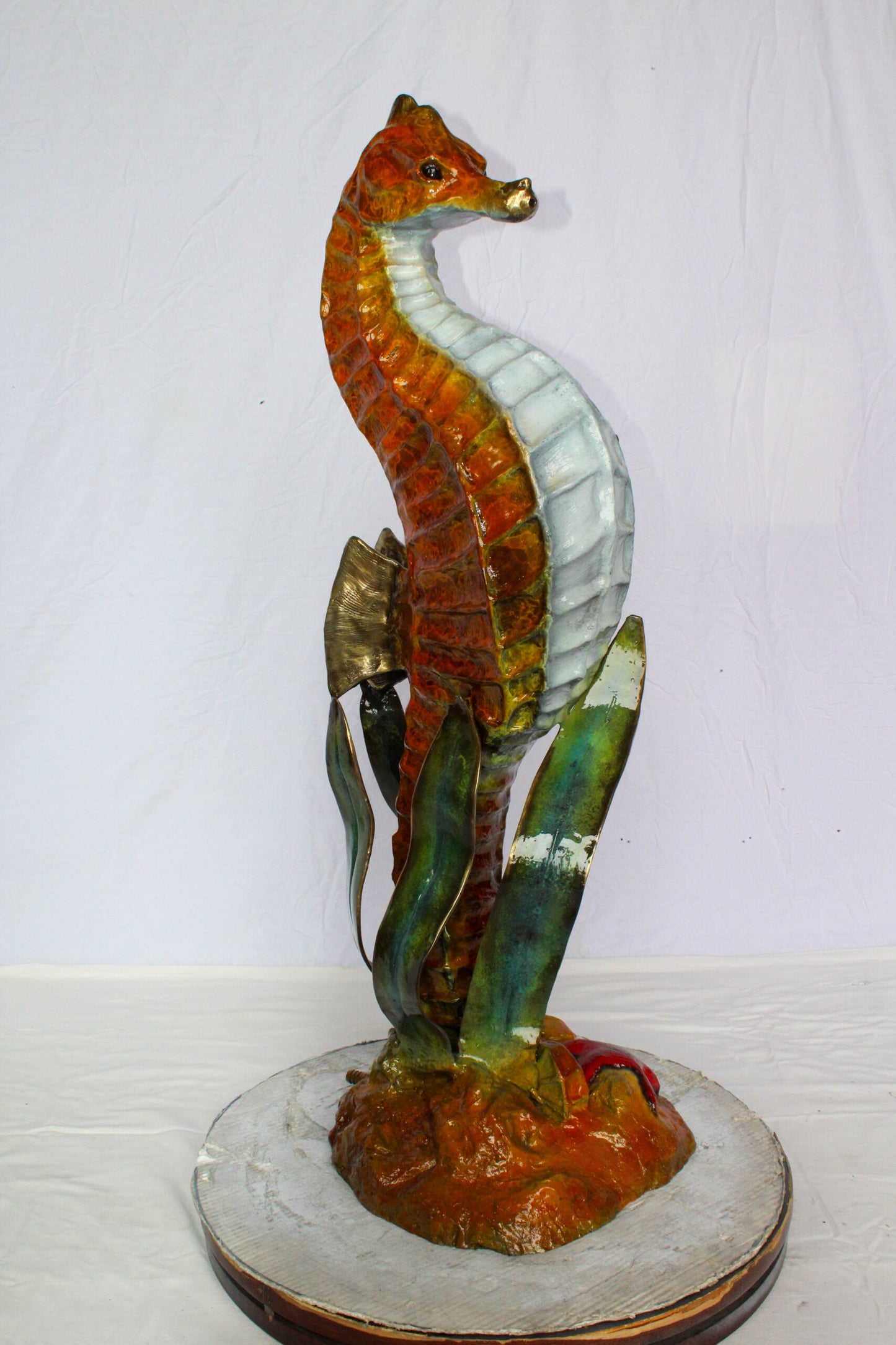Bronze Seahorse And Baby Statue Ocean Reef Art Décor 16" x 14" x 43"H
