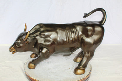 Wall Street Bull Bronze Statue Replica in a Powerful Pose 32" x 16" x 21"H