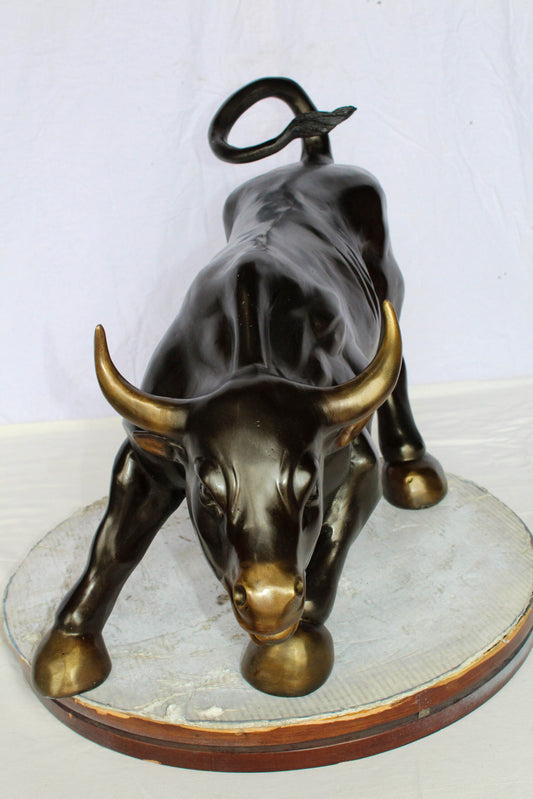 Wall Street Bull Bronze Statue Replica in a Powerful Pose 32" x 16" x 21"H