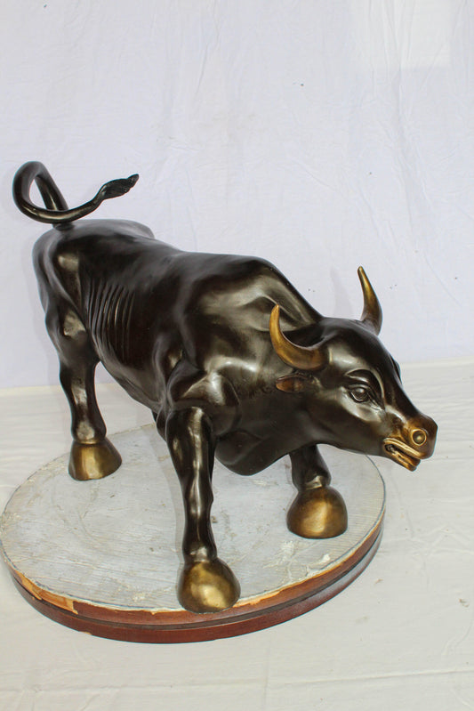 Wall Street Bull Bronze Statue Replica in a Powerful Pose 32" x 16" x 21"H