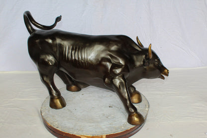 Wall Street Bull Bronze Statue Replica in a Powerful Pose 32" x 16" x 21"H