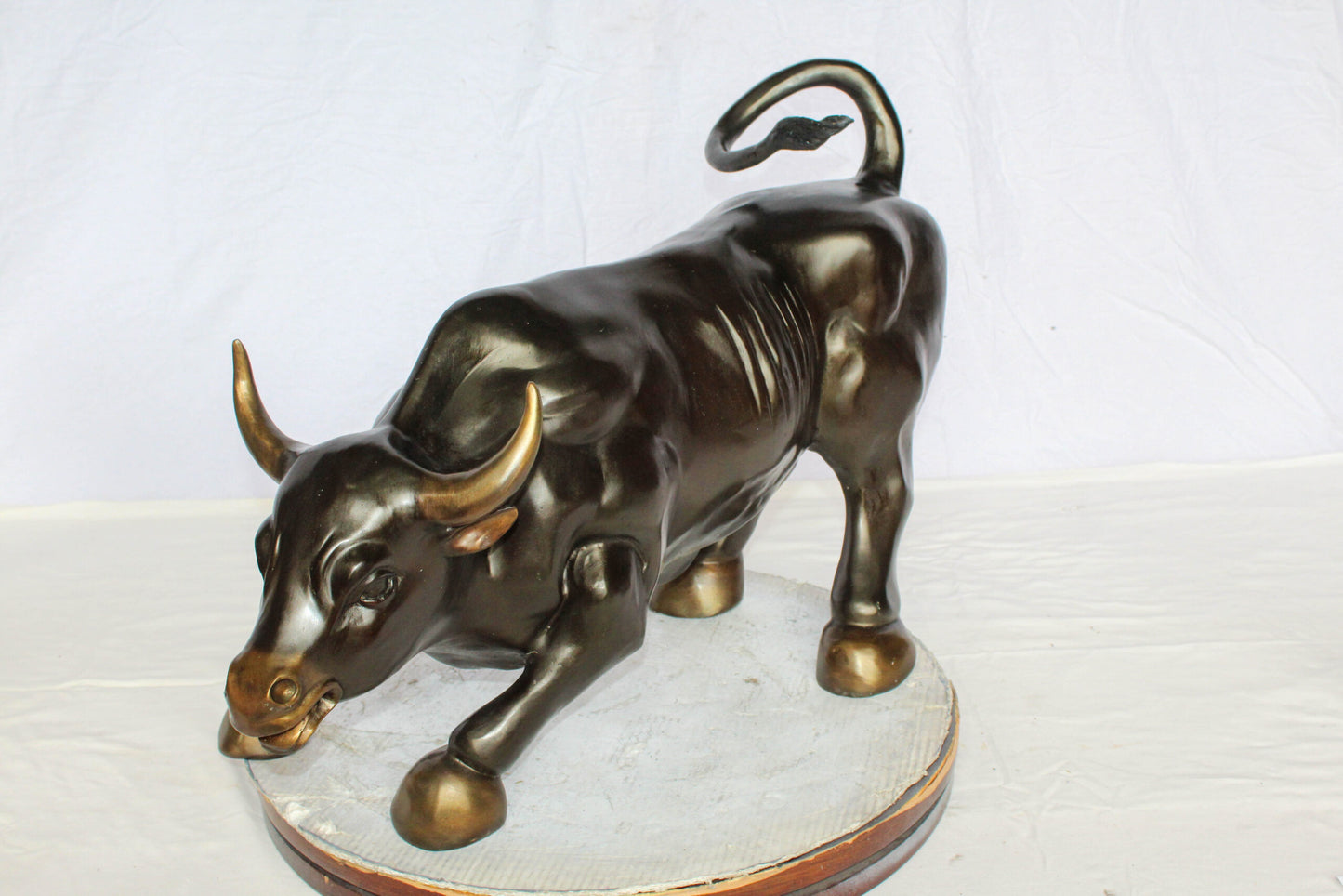 Wall Street Bull Bronze Statue Replica in a Powerful Pose 32" x 16" x 21"H
