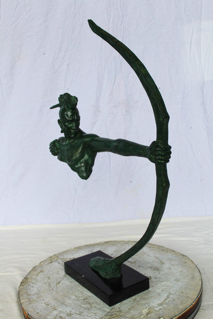 Bronze Statue of Native American Warrior with Bow 22" x 6" x 33"H