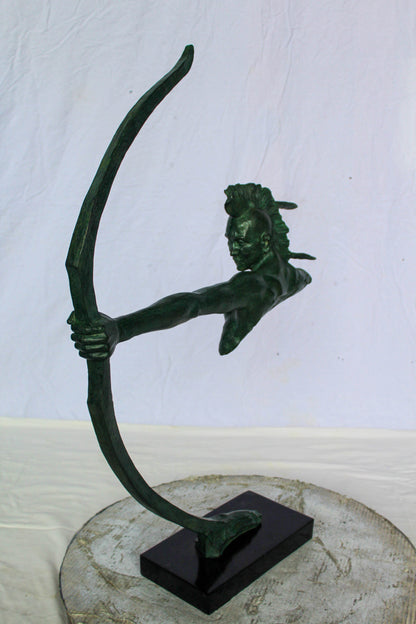 Bronze Statue of Native American Warrior with Bow 22" x 6" x 33"H