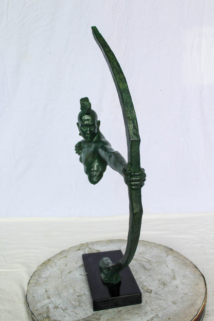 Bronze Statue of Native American Warrior with Bow 22" x 6" x 33"H