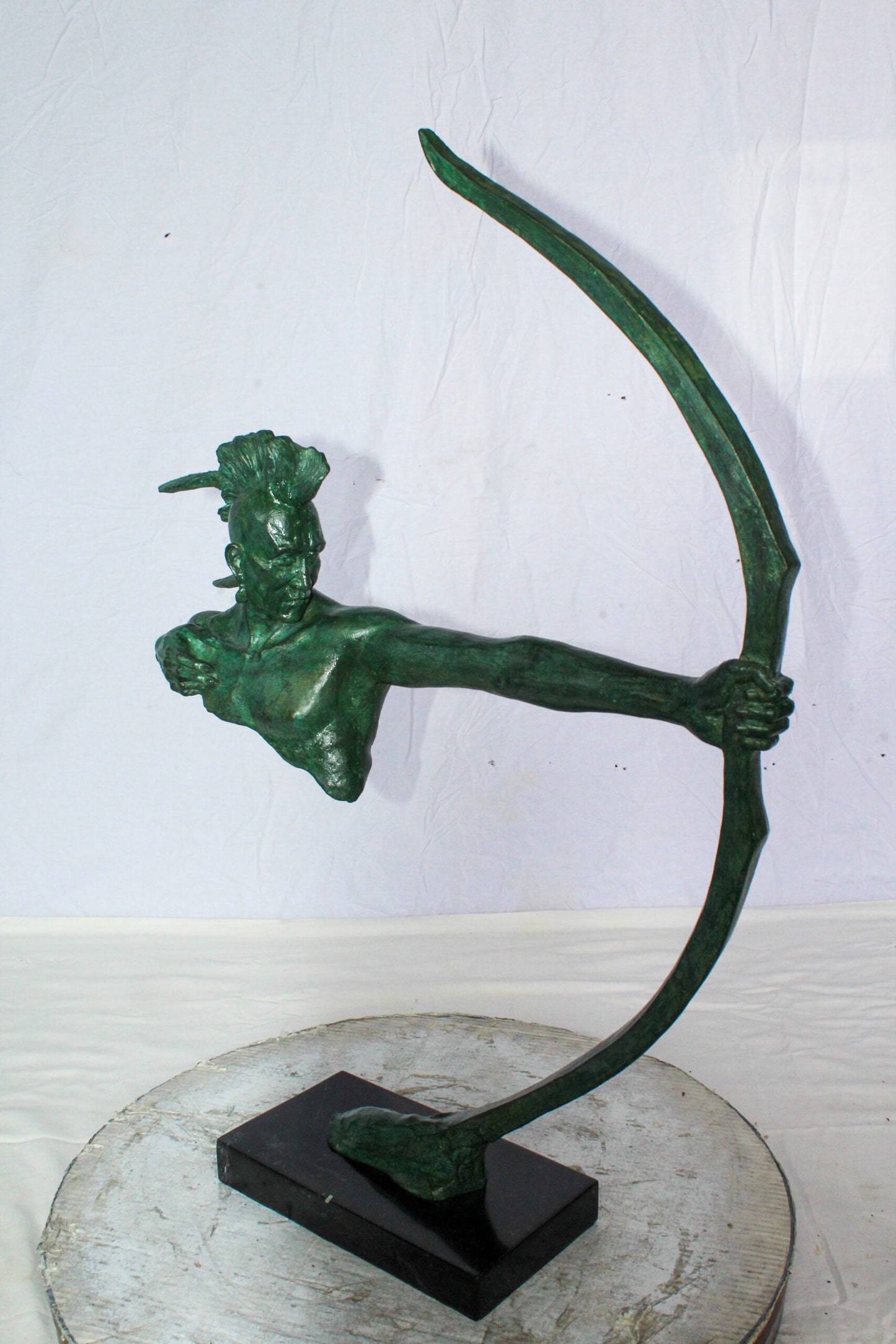 Bronze Statue of Native American Warrior with Bow 22" x 6" x 33"H