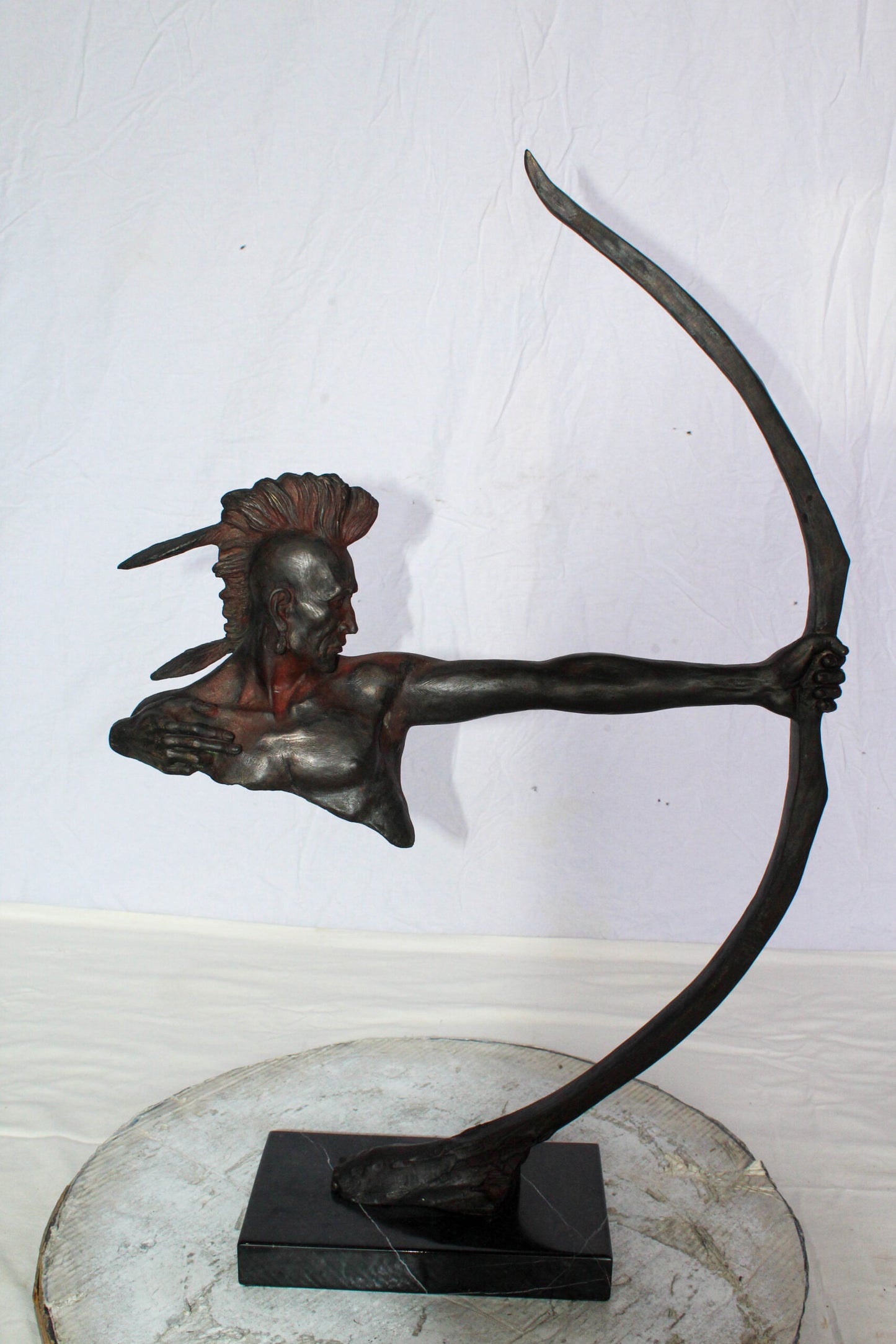 Native American Archer Bronze Statue Dark Brown Patina 22" x 6" x 33"H