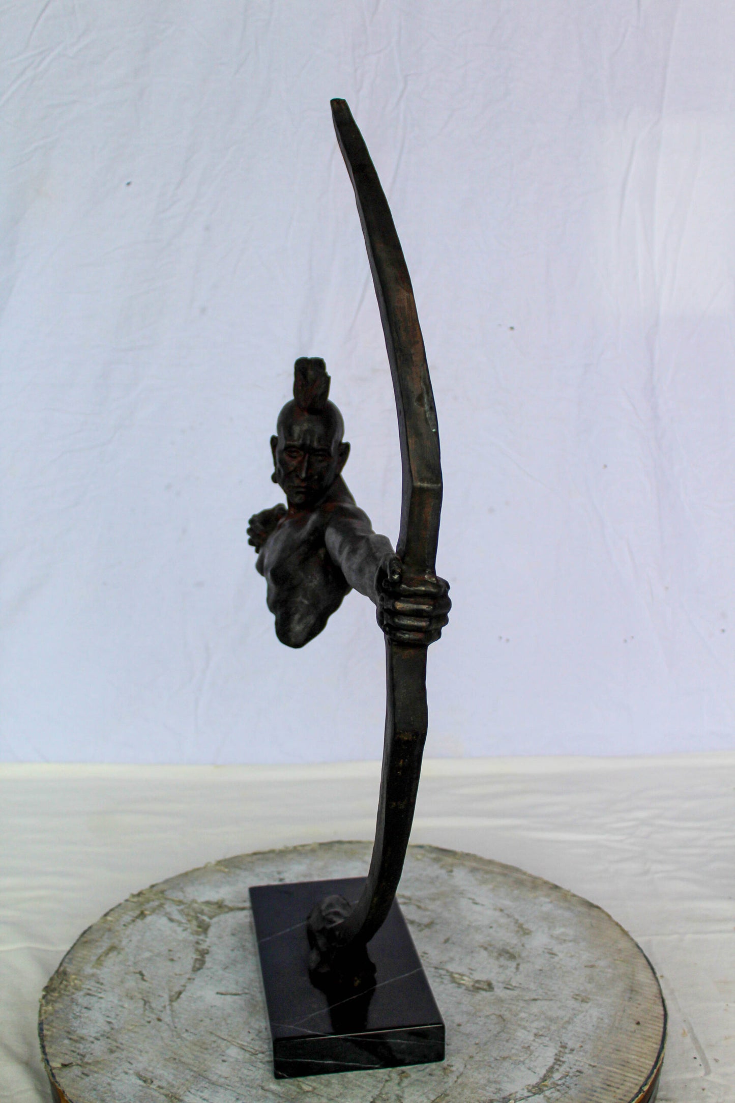 Native American Archer Bronze Statue Dark Brown Patina 22" x 6" x 33"H