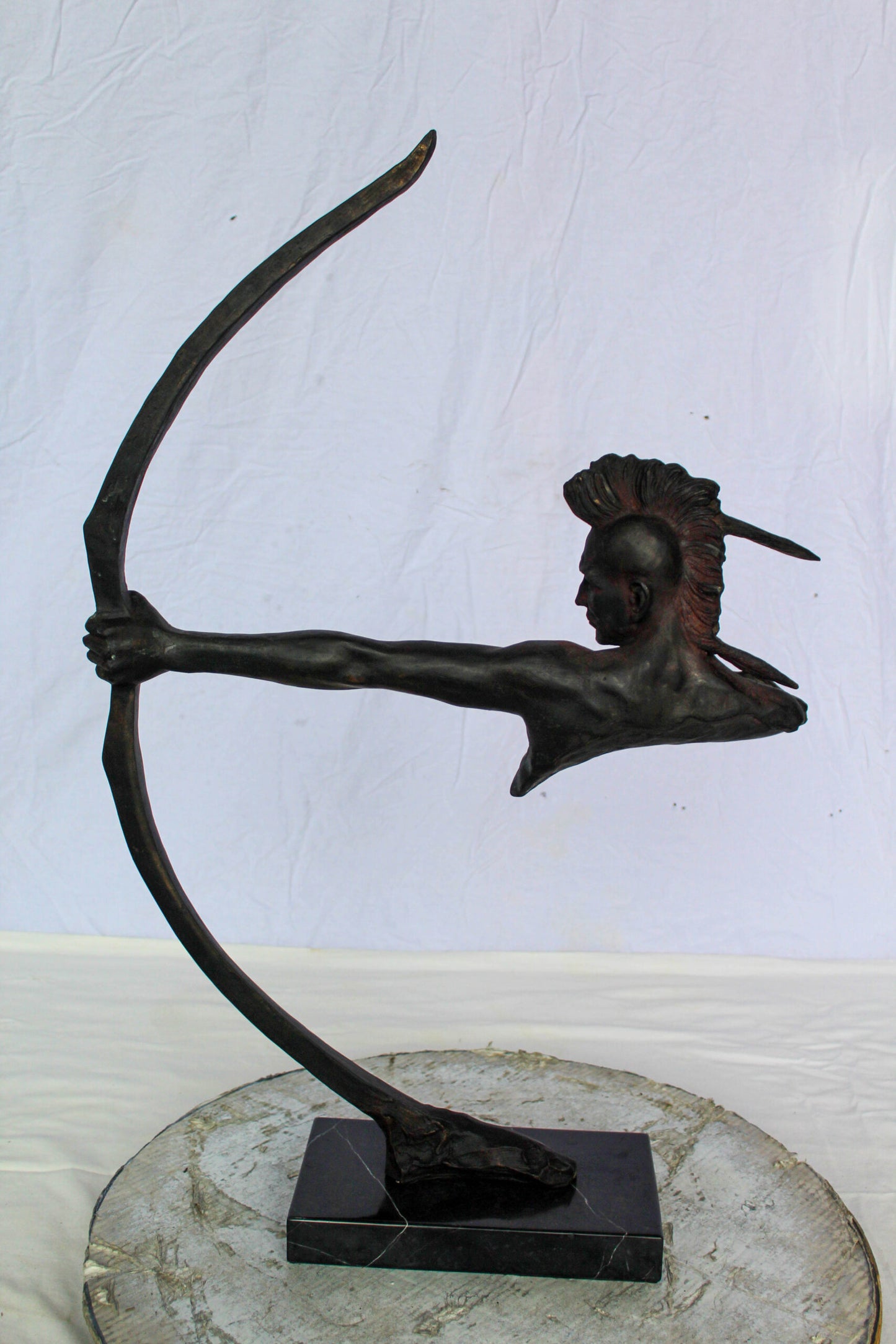 Native American Archer Bronze Statue Dark Brown Patina 22" x 6" x 33"H