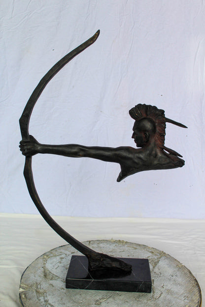 Native American Archer Bronze Statue Dark Brown Patina 22" x 6" x 33"H