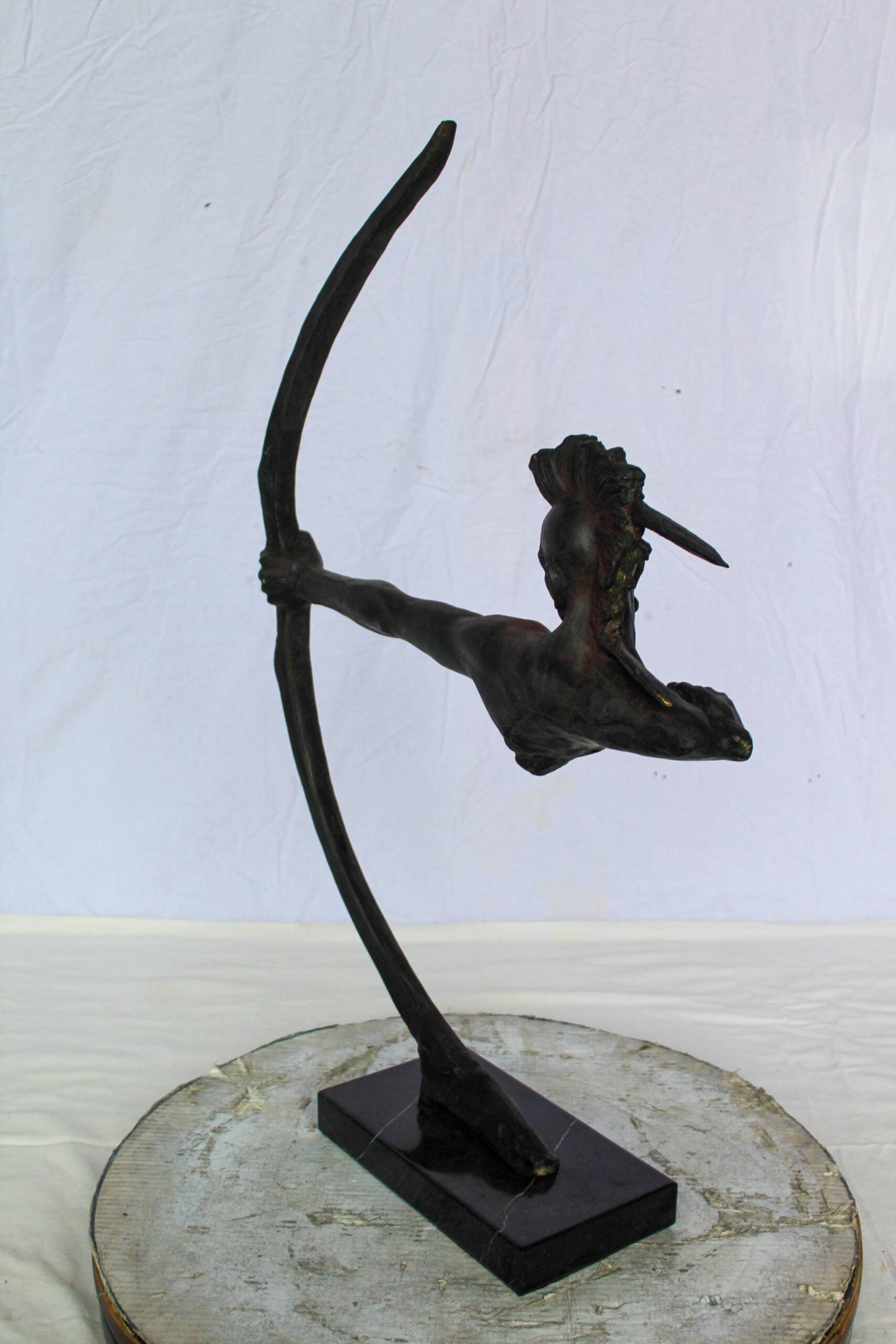 Native American Archer Bronze Statue Dark Brown Patina 22" x 6" x 33"H