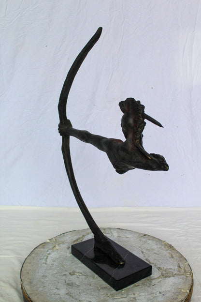 Native American Archer Bronze Statue Dark Brown Patina 22" x 6" x 33"H