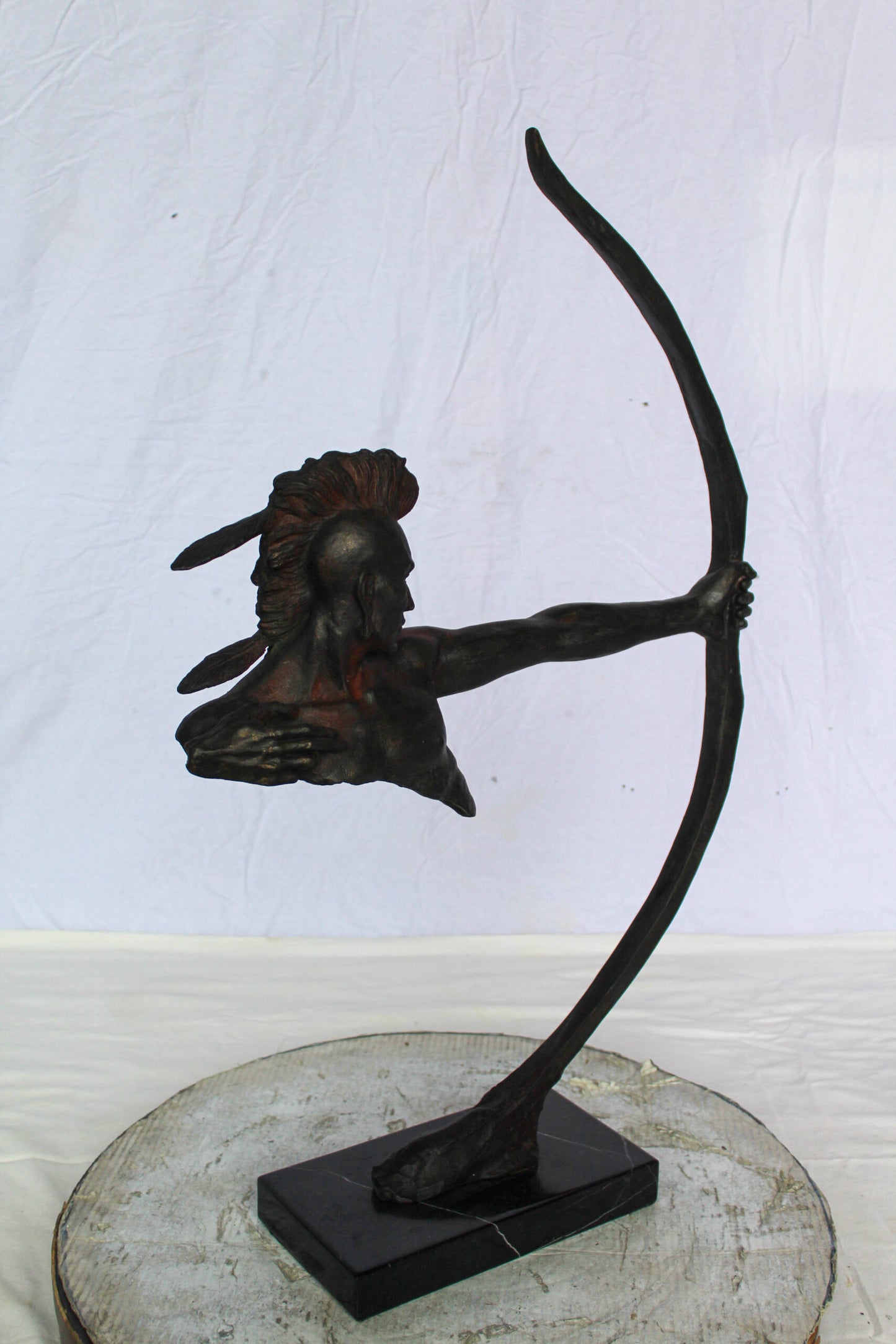 Native American Archer Bronze Statue Dark Brown Patina 22" x 6" x 33"H